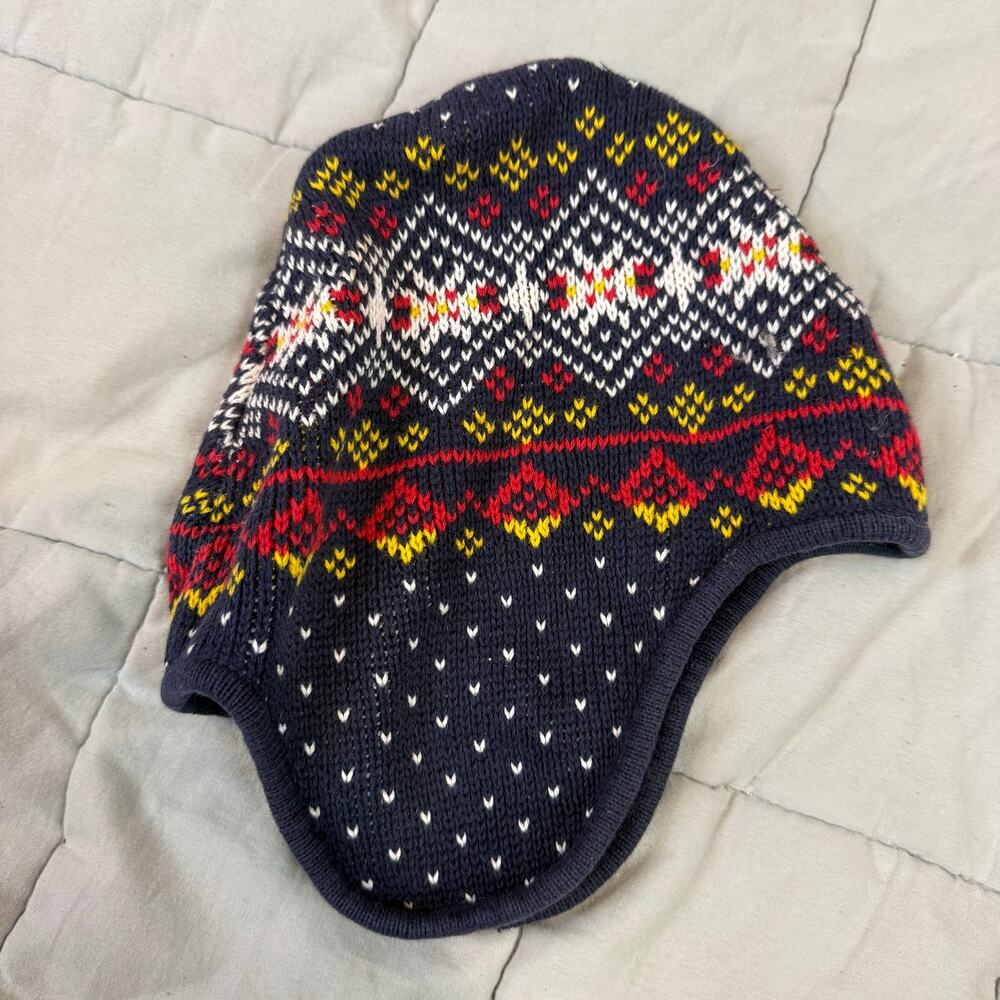 Hanna Andersson Fair Isle Winter Trapper Hat Cotton Ear Flaps Boys M Blue Red